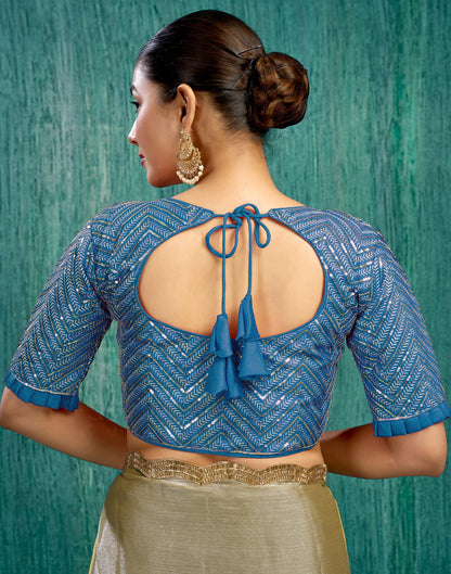 Rama Blue Silk Plain Sequence Blouse