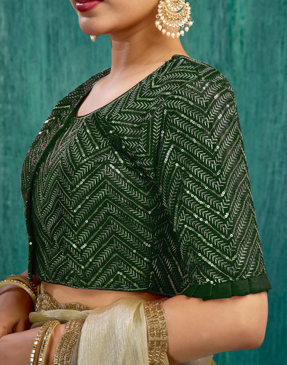 Dark Green Silk Plain Sequence Blouse