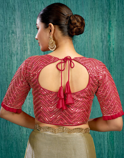 Red Silk Plain Sequence Blouse