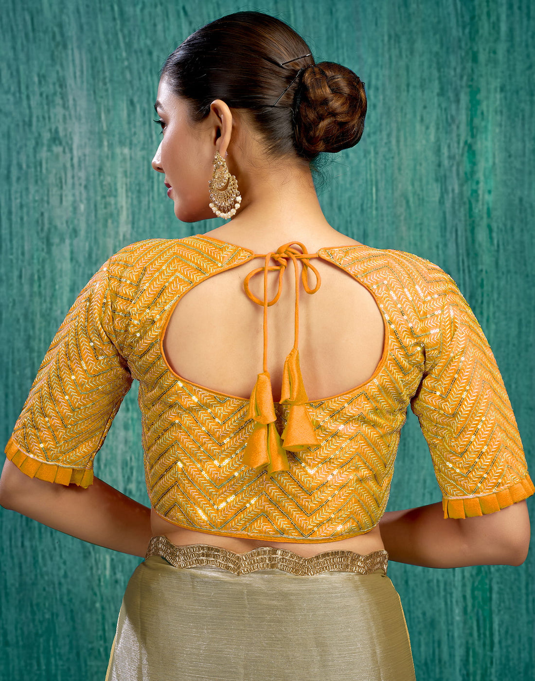 Yellow Silk Plain Sequence Blouse