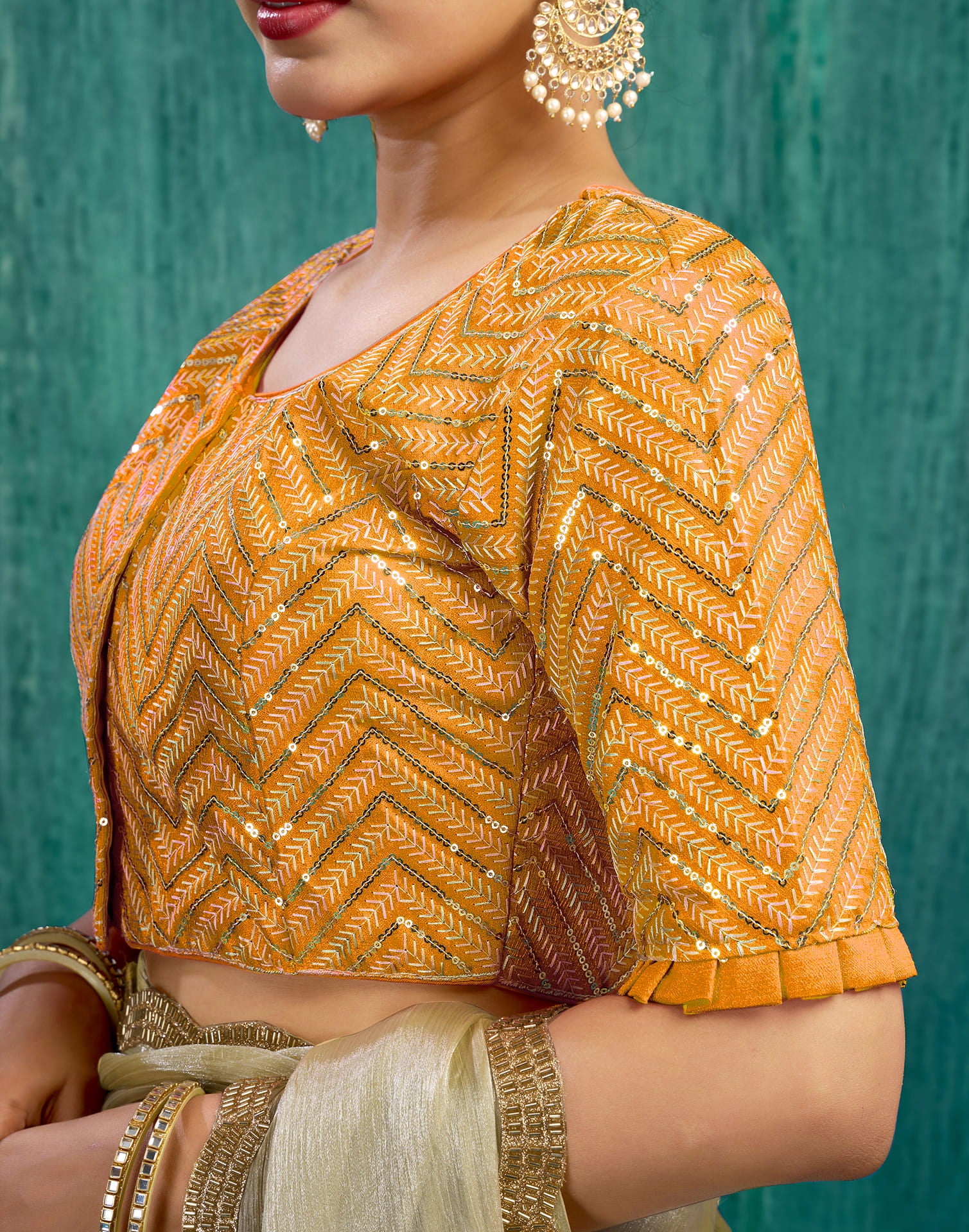 Yellow Silk Plain Sequence Blouse