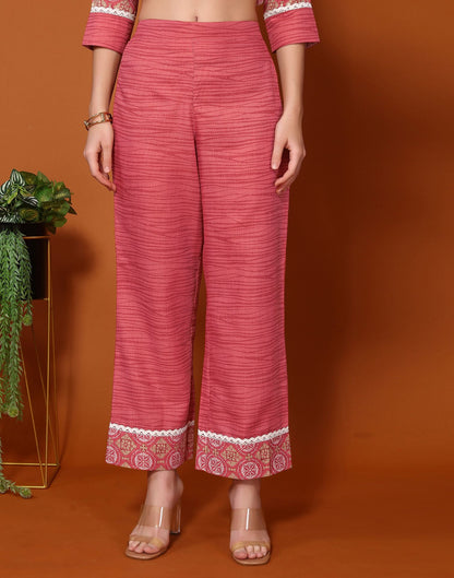 Pink Printed Cotton Straight Kurta With Pant And Dupatta | Sudathi