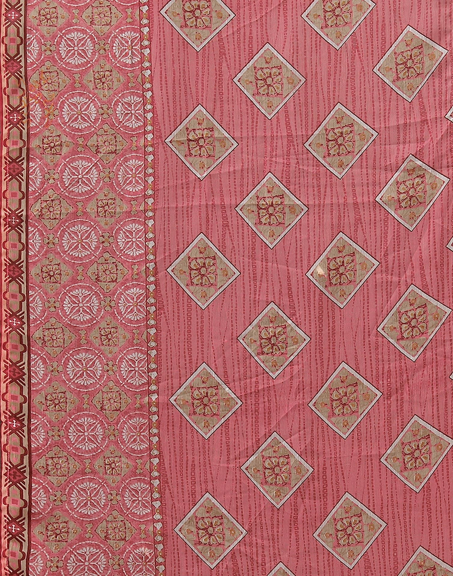 Pink Printed Cotton Straight Kurta With Pant And Dupatta | Sudathi