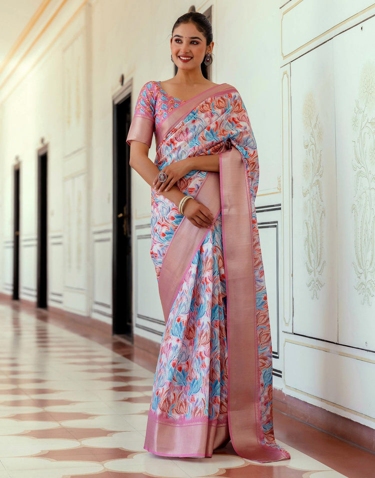 Ready To Wear Mauve Dola Silk Woven Border Printed Saree