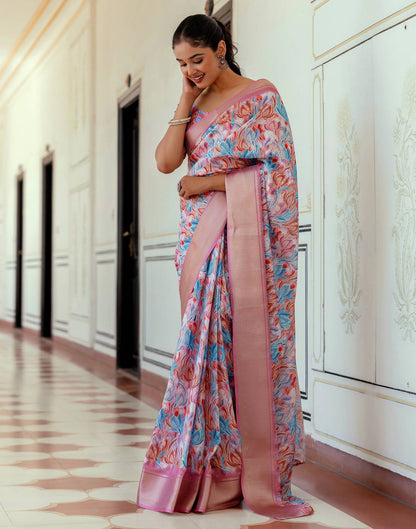 Ready To Wear Mauve Dola Silk Woven Border Printed Saree