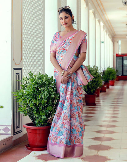 Ready To Wear Mauve Dola Silk Woven Border Printed Saree
