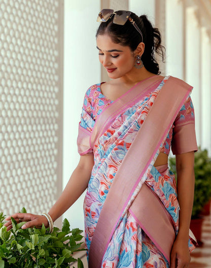 Ready To Wear Mauve Dola Silk Woven Border Printed Saree