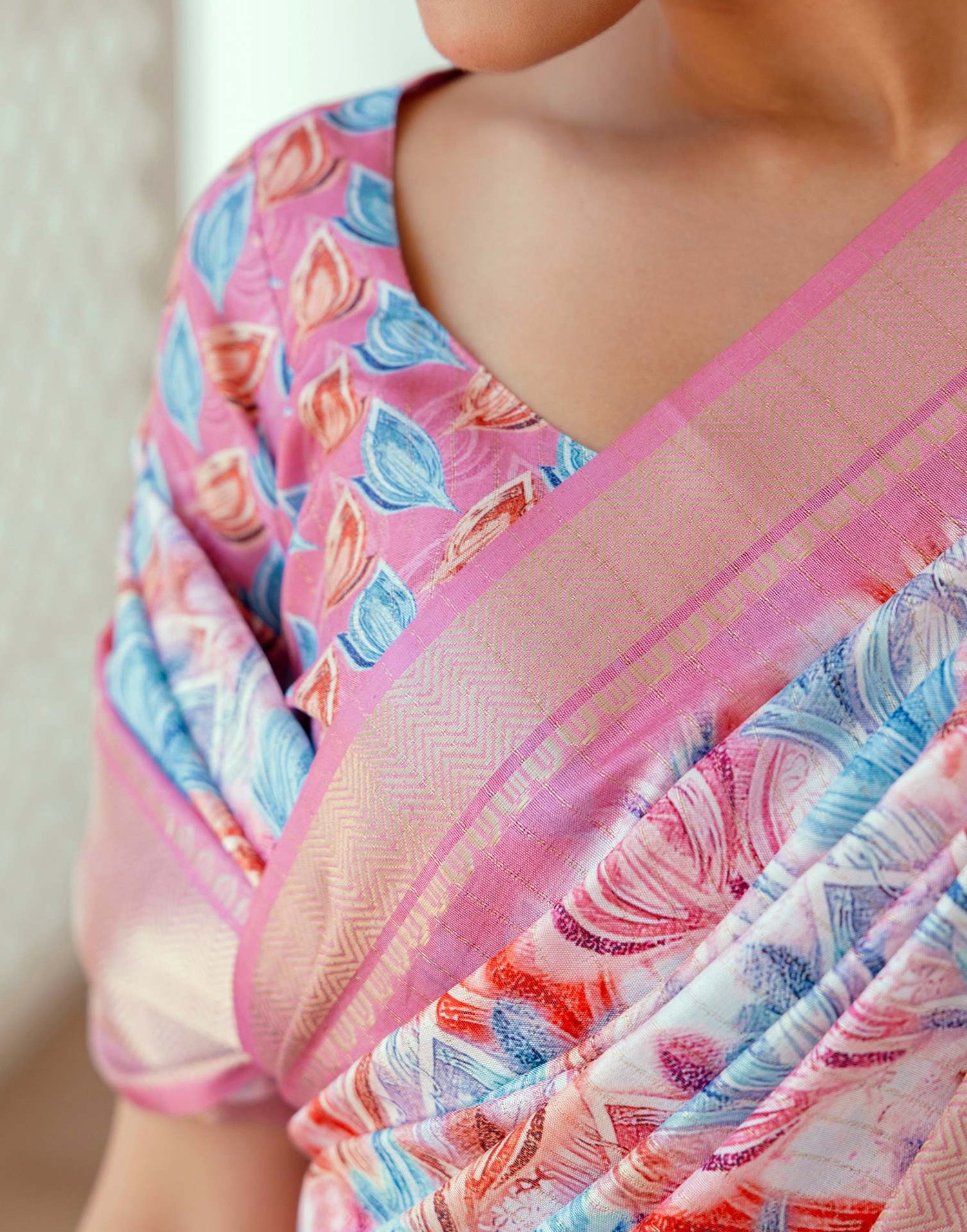 Ready To Wear Mauve Dola Silk Woven Border Printed Saree