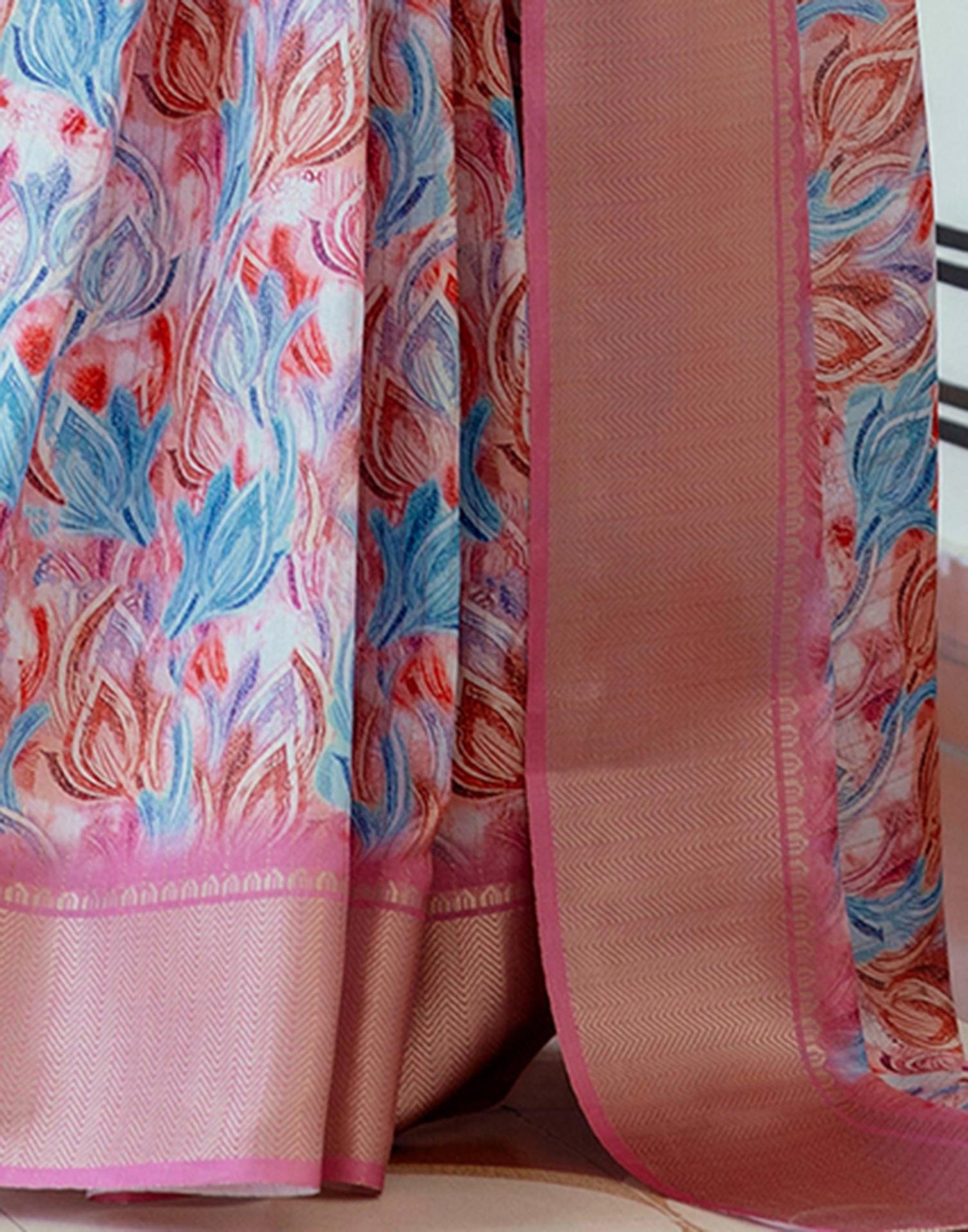 Ready To Wear Mauve Dola Silk Woven Border Printed Saree