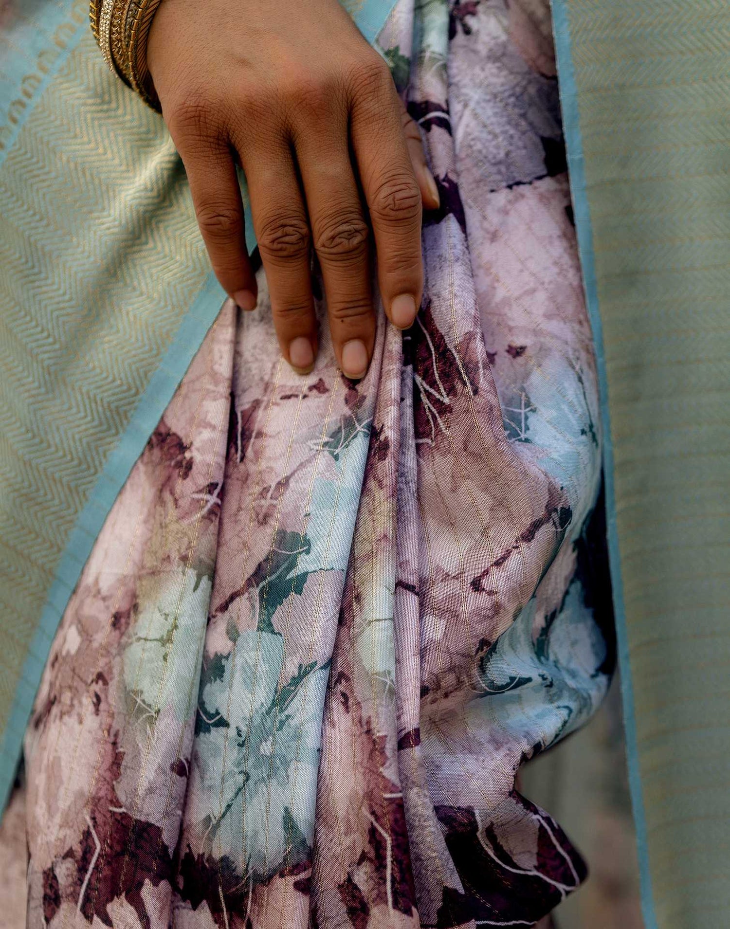 Ready To Wear Dusty Mauve Dola Silk Woven Border Printed Saree