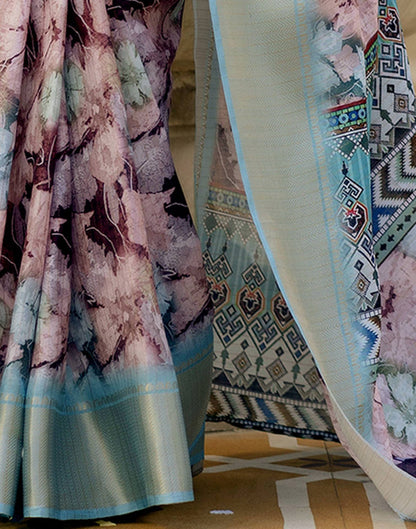 Ready To Wear Dusty Mauve Dola Silk Woven Border Printed Saree