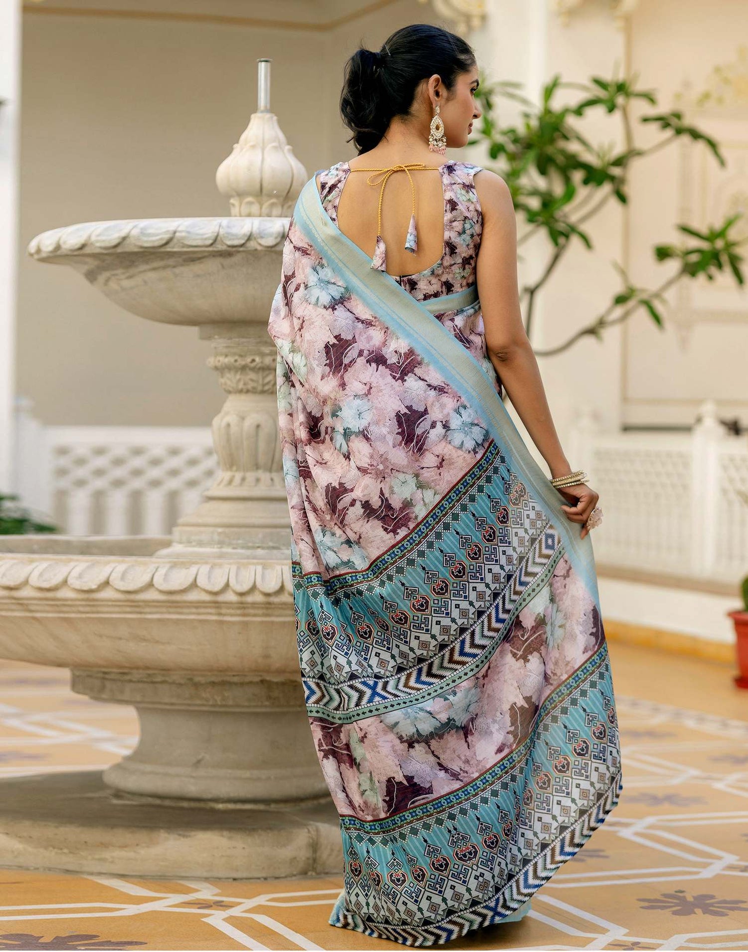 Ready To Wear Dusty Mauve Dola Silk Woven Border Printed Saree