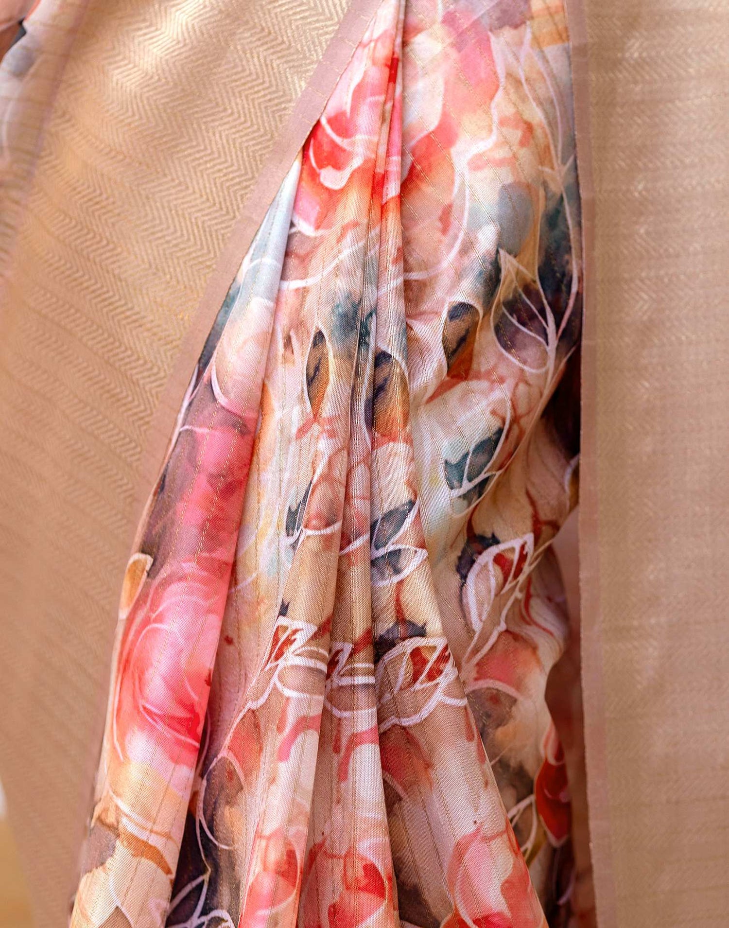 Ready To Wear Pink Dola Silk Woven Border Printed Saree