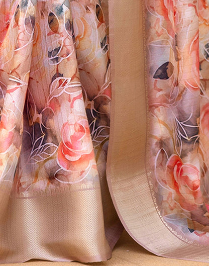 Ready To Wear Pink Dola Silk Woven Border Printed Saree
