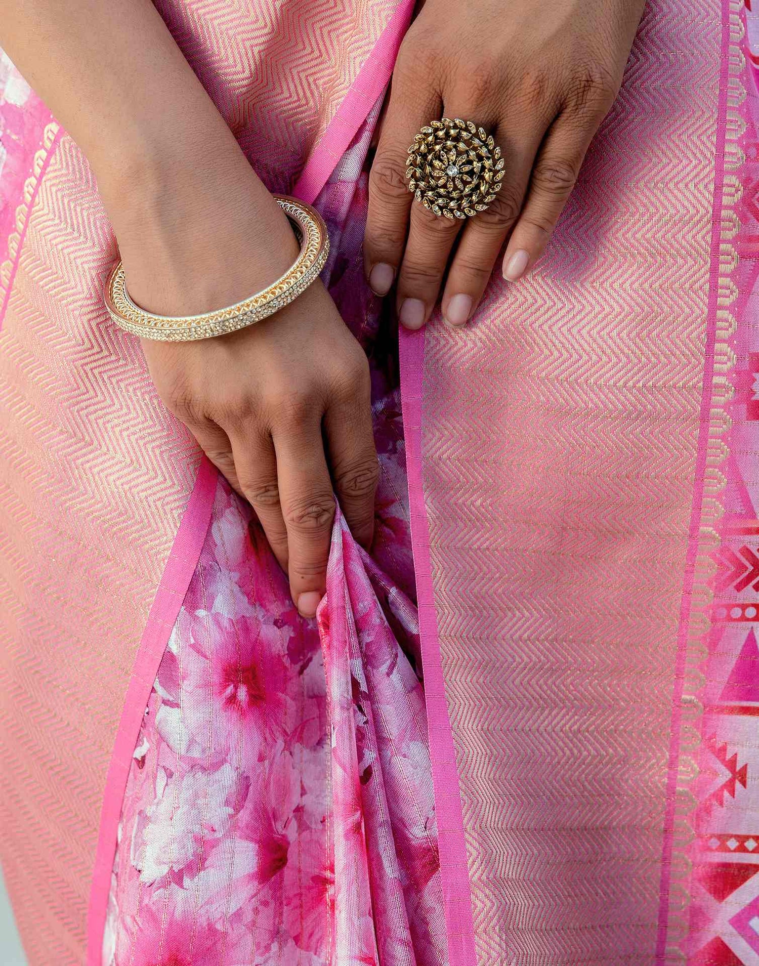 Ready To Wear Pink Dola Silk Woven Border Printed Saree