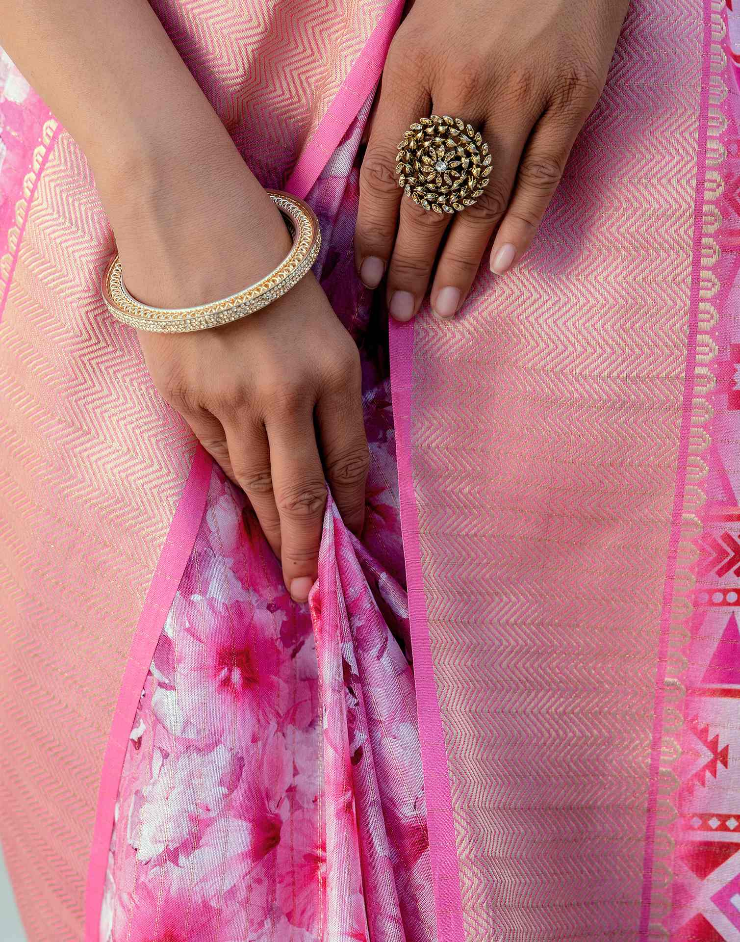 Ready To Wear Pink Dola Silk Woven Border Printed Saree