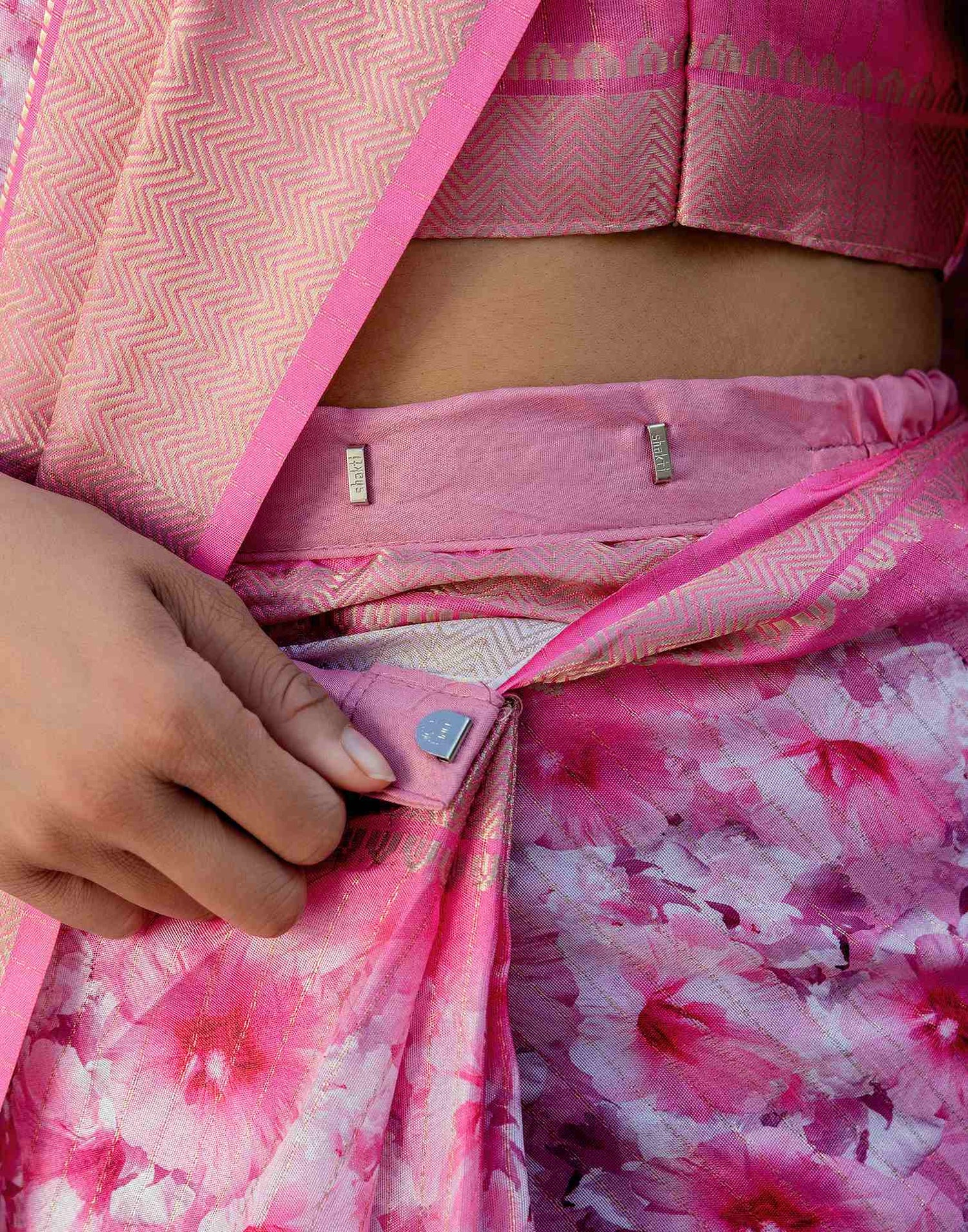 Ready To Wear Pink Dola Silk Woven Border Printed Saree