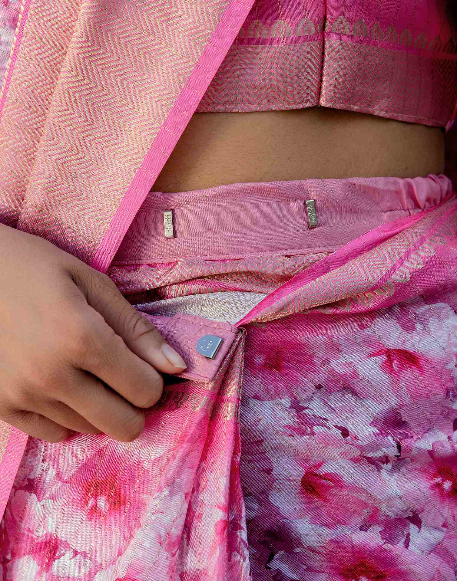 Ready To Wear Pink Dola Silk Woven Border Printed Saree