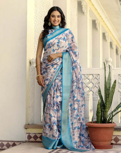 Ready To Wear Off White Dola Silk Woven Border Printed Saree