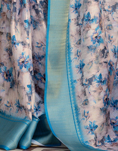 Ready To Wear Off White Dola Silk Woven Border Printed Saree