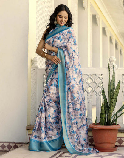 Ready To Wear Off White Dola Silk Woven Border Printed Saree