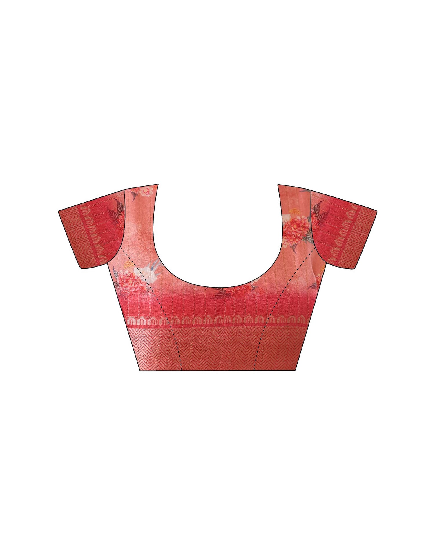 Ready To Wear Peach Dola Silk Woven Border Floral Printed Saree