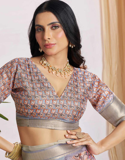 Ready To Wear Grey Dola Silk Printed Saree
