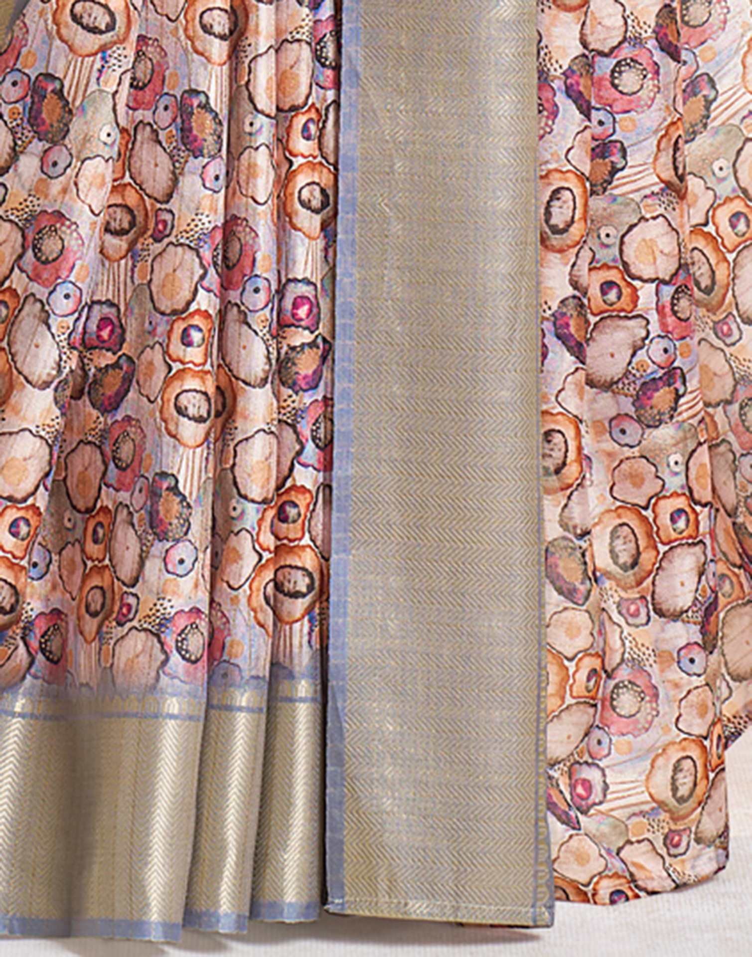 Ready To Wear Grey Dola Silk Printed Saree
