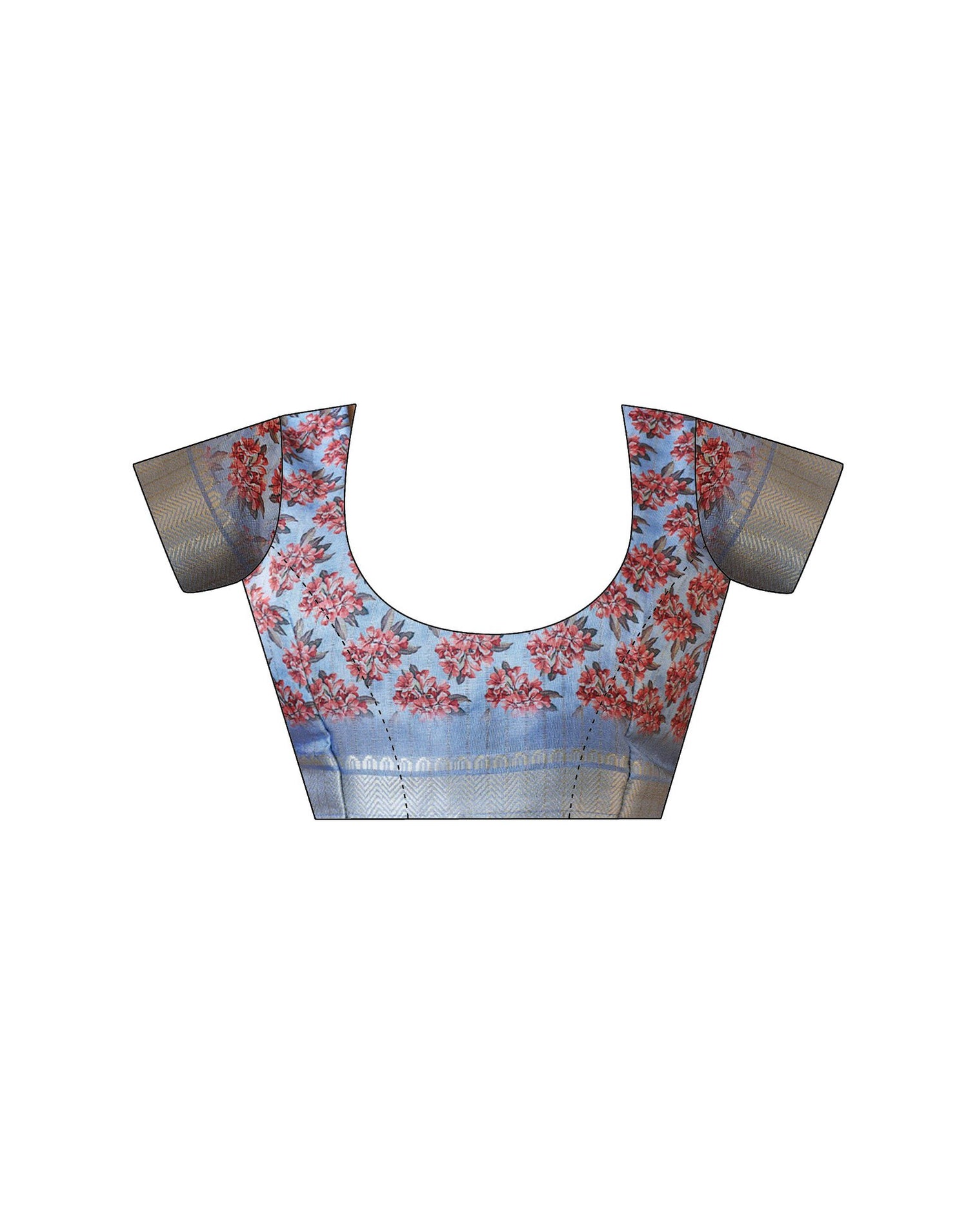 Ready To Wear Sky Blue Dola Silk Floral Printed  Saree
