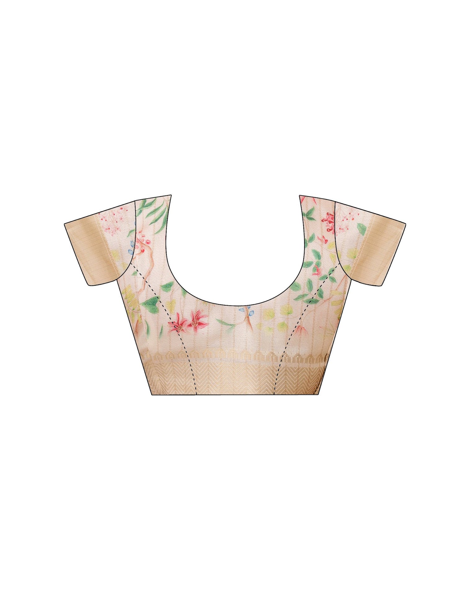 Ready To Wear Cream Dola Silk Floral Printed Saree