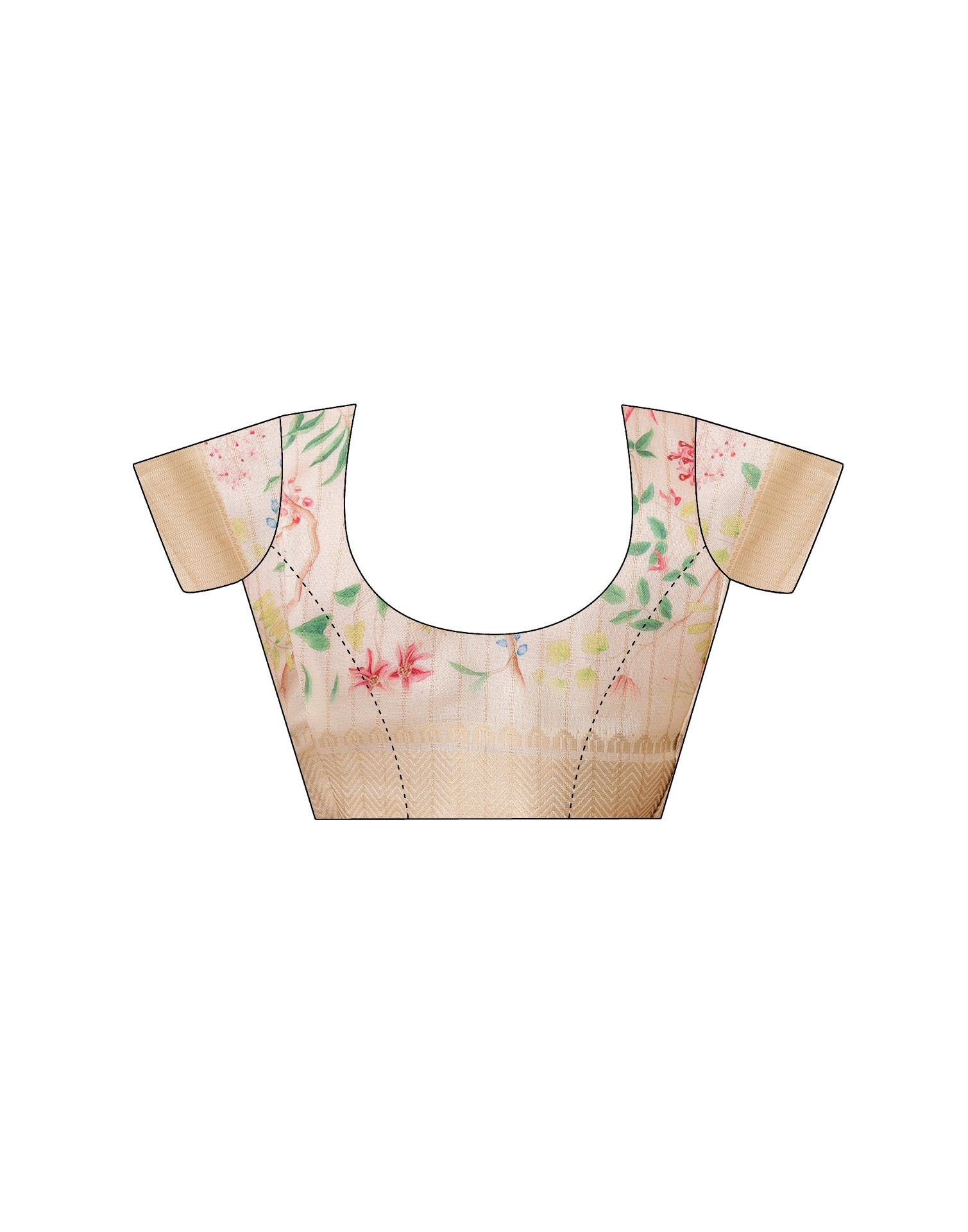 Ready To Wear Cream Dola Silk Floral Printed Saree