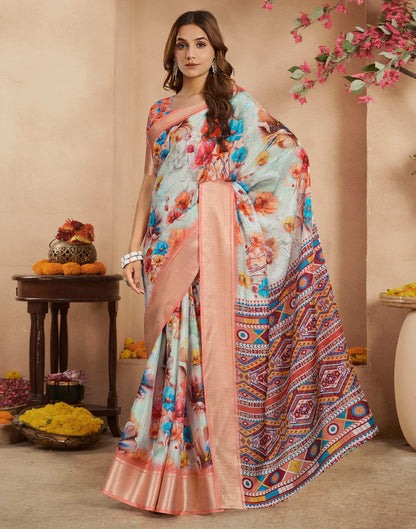 Ready To Wear Pista Green Dola Silk Printed Saree