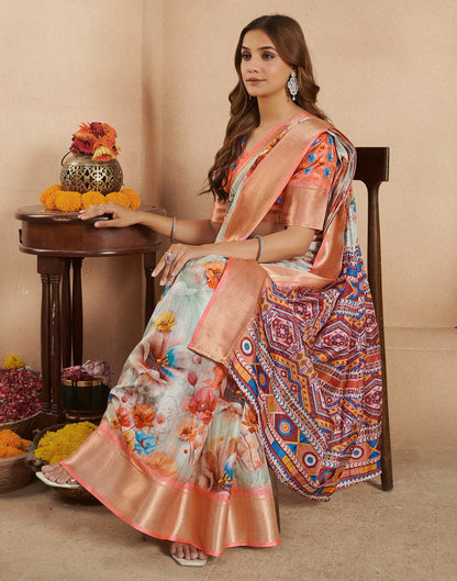 Ready To Wear Pista Green Dola Silk Printed Saree