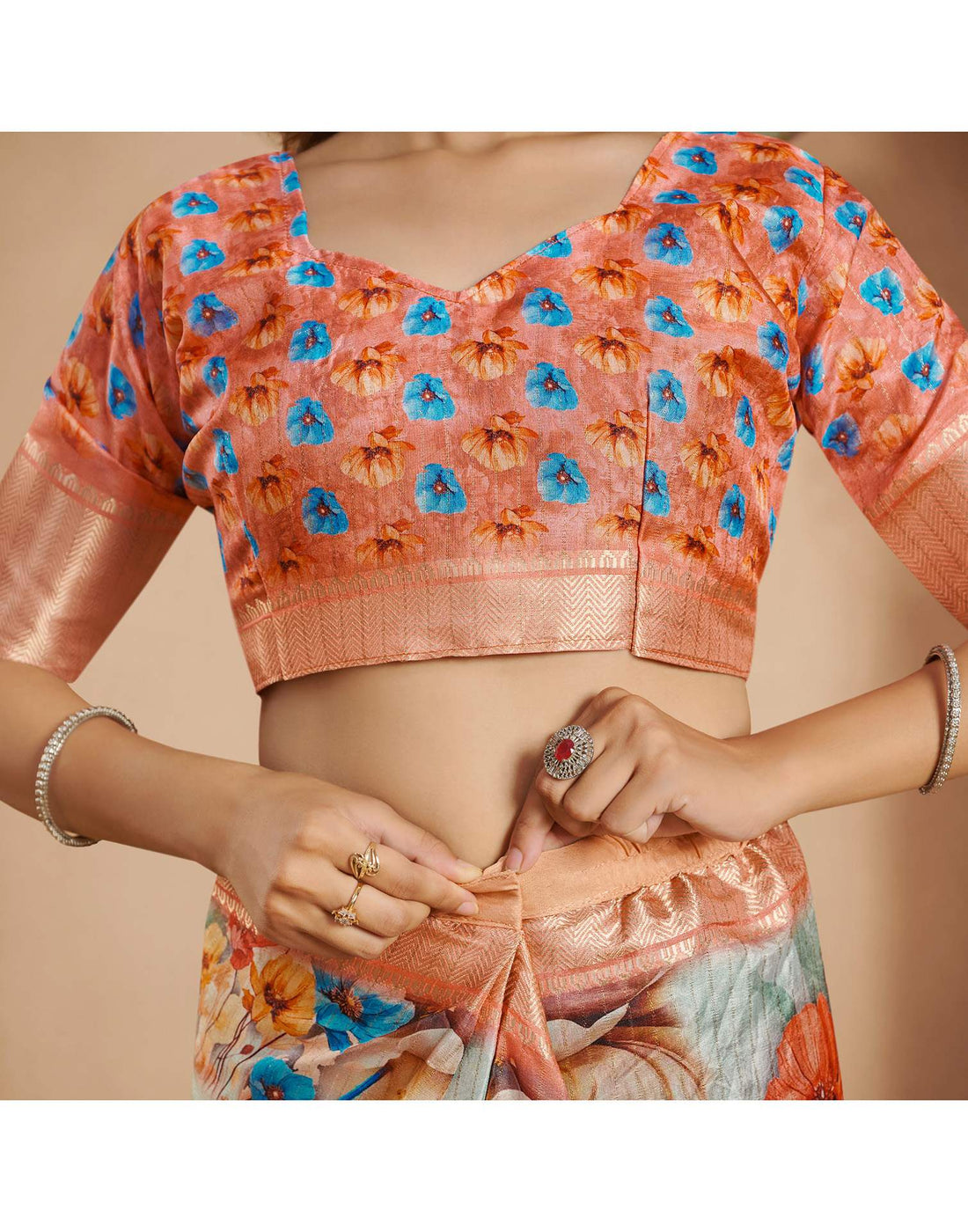 Ready To Wear Pista Green Dola Silk Printed Saree