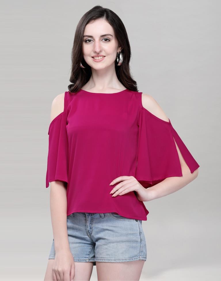 Pink Coloured Crepe Plain Partywear Top | Sudathi