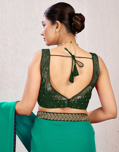 Dark Green Silk Plain Embroidery Blouse