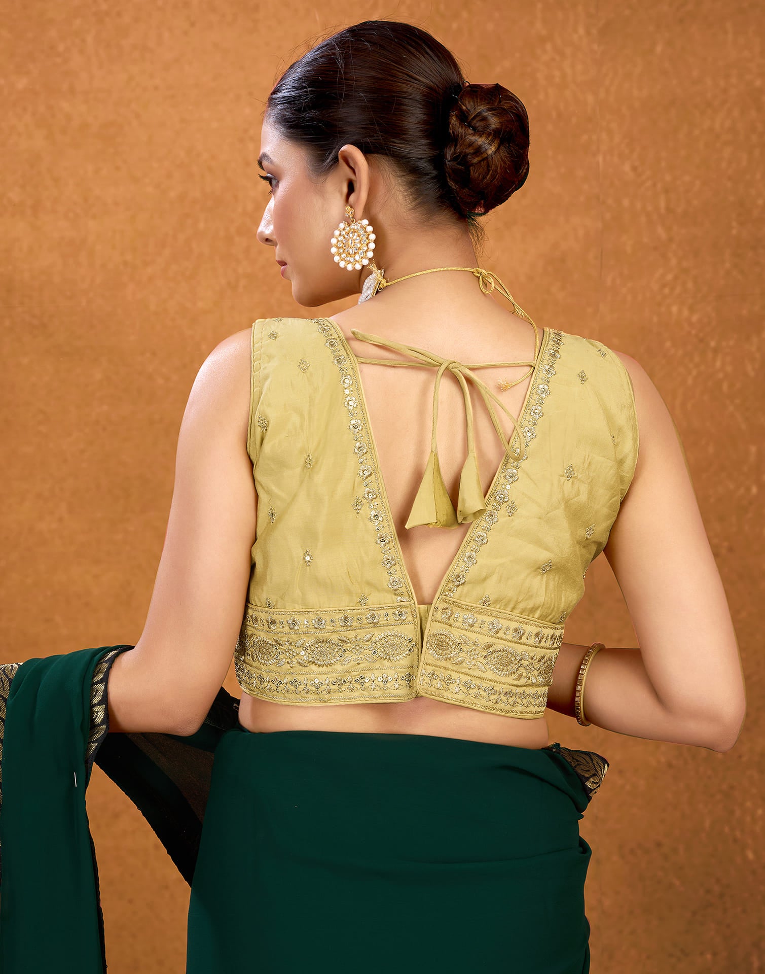 Golden Silk Plain Embroidery Blouse