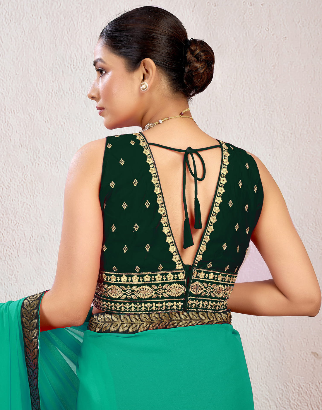 Dark Green Silk Plain Embroidery Blouse