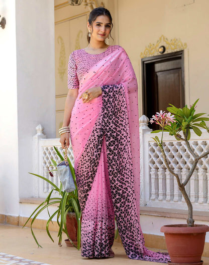 Ready To Wear Pink Georgette Printed Saree