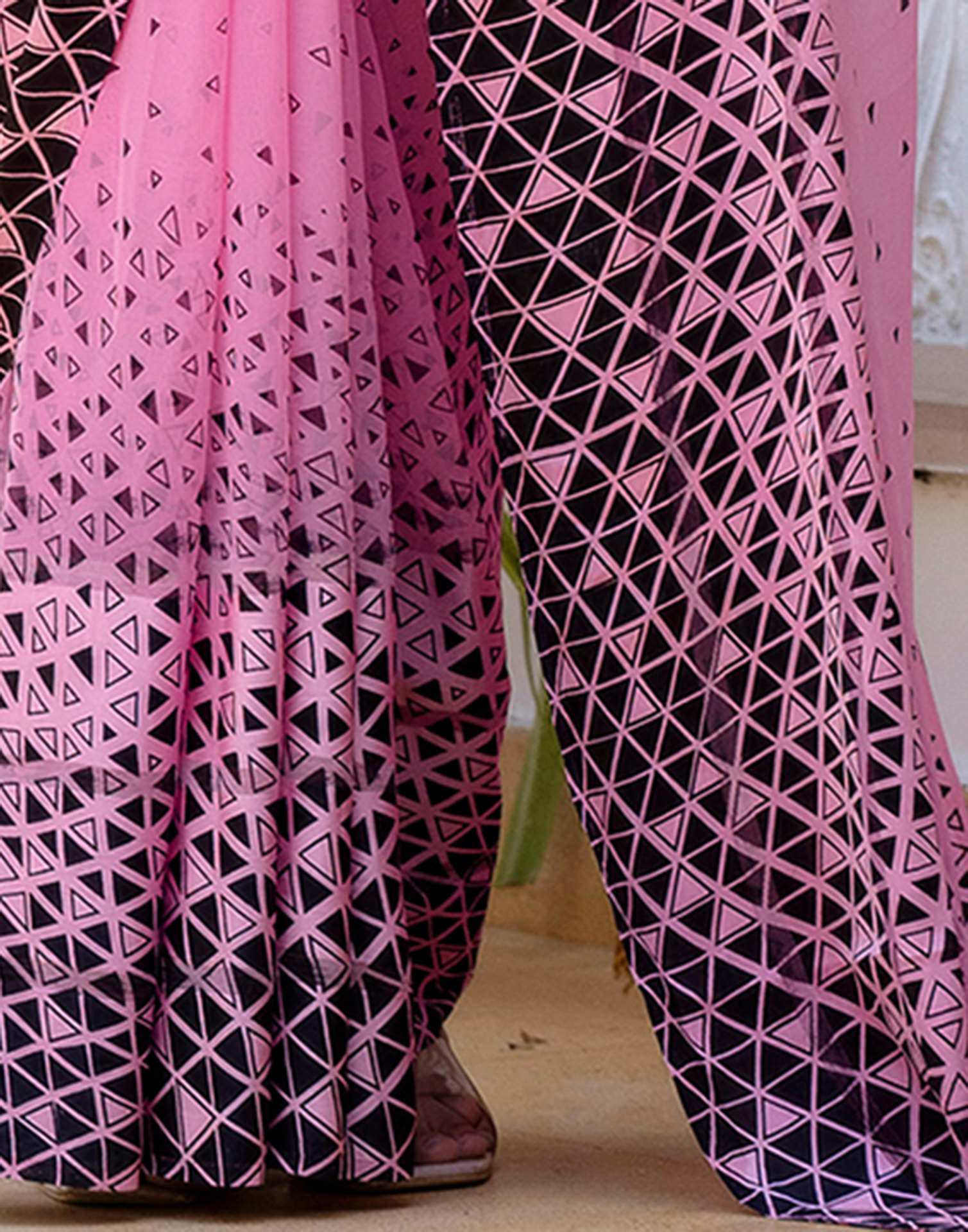 Ready To Wear Pink Georgette Printed Saree