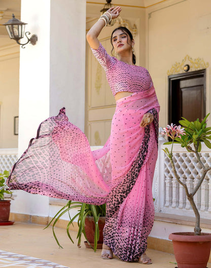 Ready To Wear Pink Georgette Printed Saree