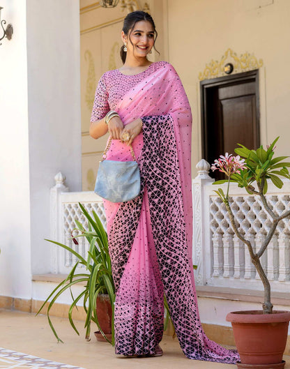 Ready To Wear Pink Georgette Printed Saree