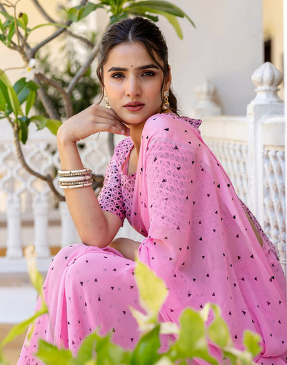 Ready To Wear Pink Georgette Printed Saree
