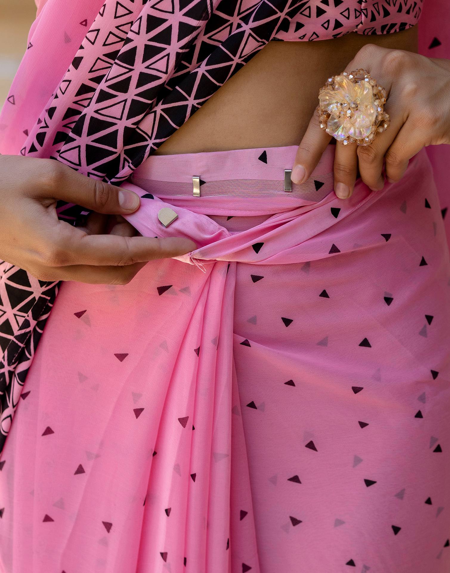 Ready To Wear Pink Georgette Printed Saree