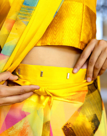 Ready To Wear Yellow Georgette Printed Saree