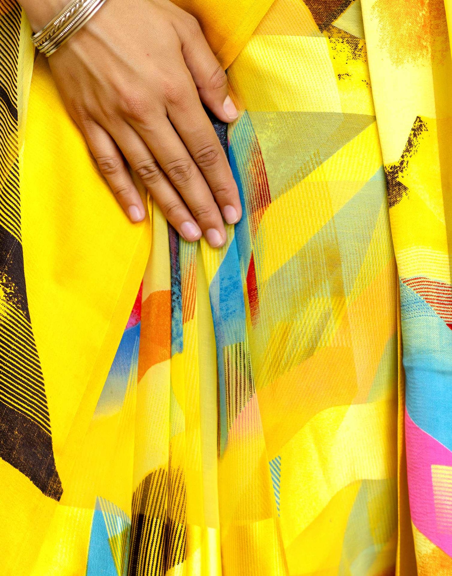Ready To Wear Yellow Georgette Printed Saree