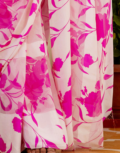 Ready To Wear White Georgette Floral Printed Saree