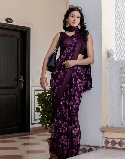 Ready To Wear Wine Georgette Floral Printed Saree