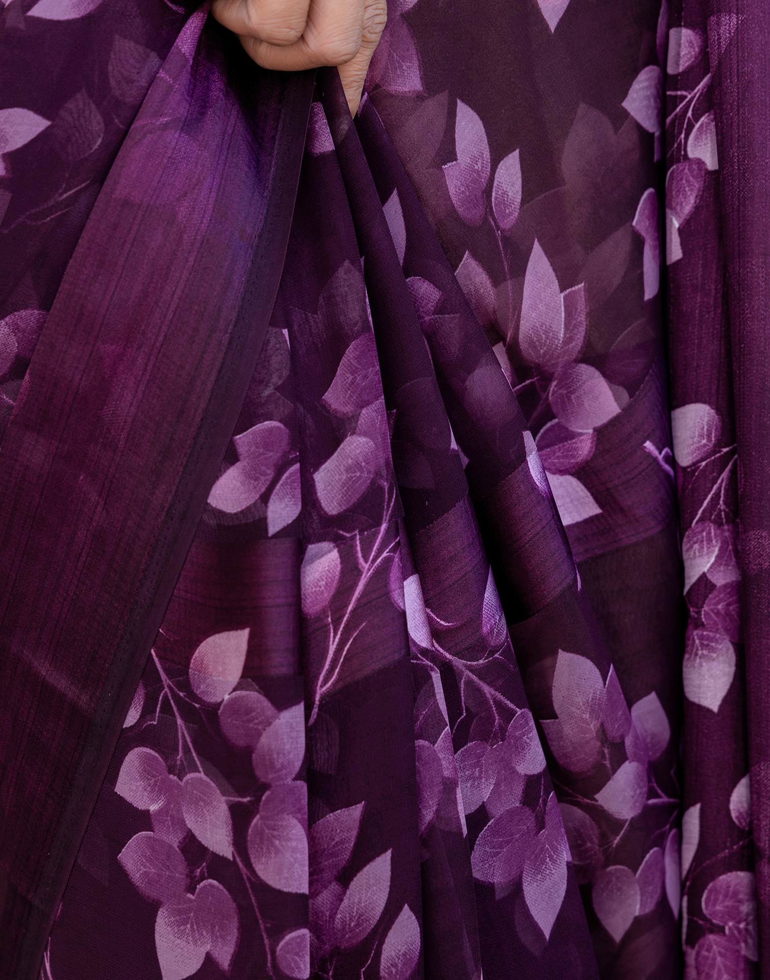 Ready To Wear Wine Georgette Floral Printed Saree