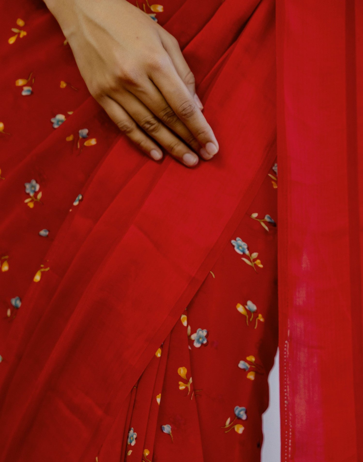 Ready To Wear Red Georgette Floral Printed Saree